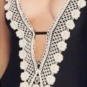 Kona Sol Black One-Piece Swimsuit with White Crochet Trim